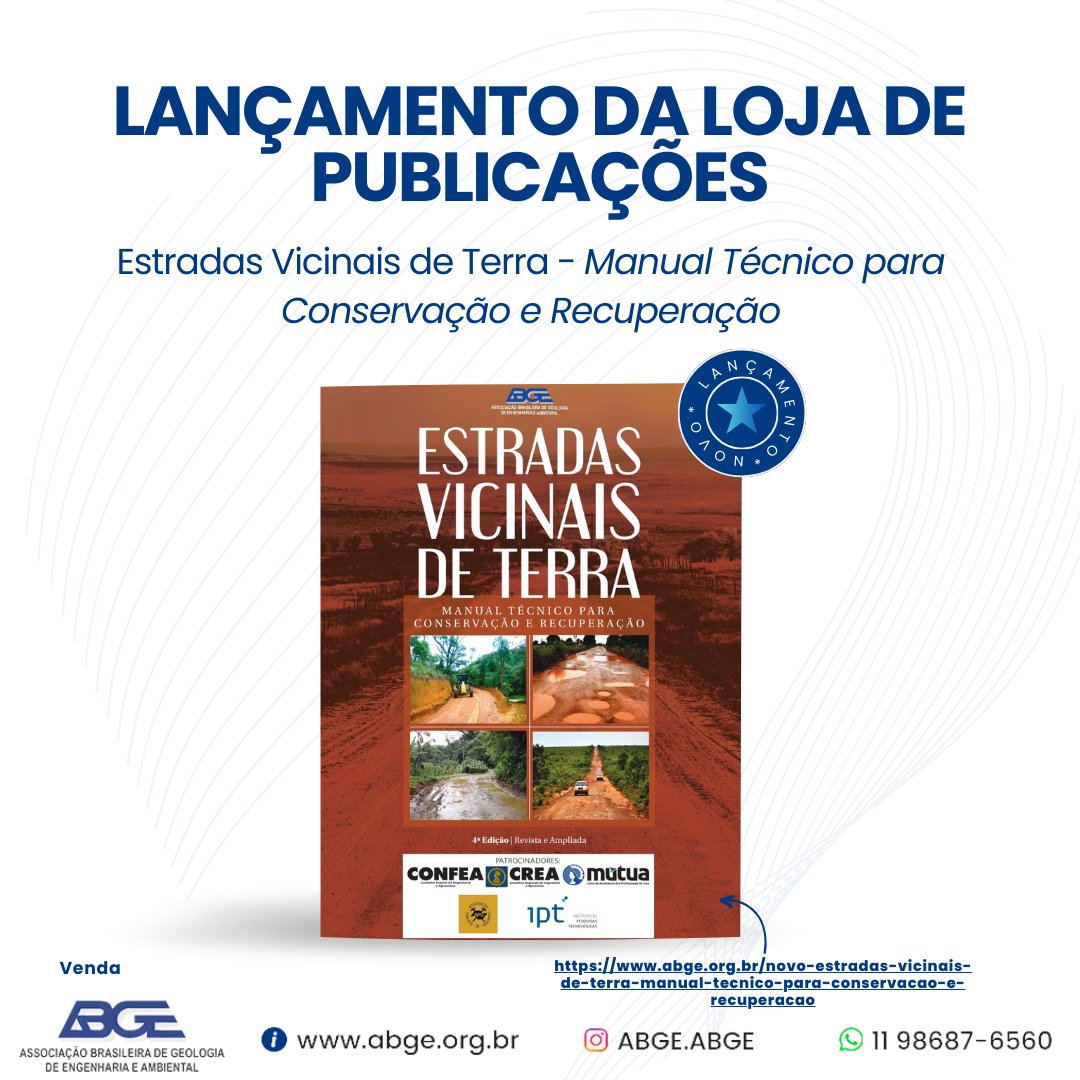 Capa da notícia Lançamento da loja de publicações - Estradas Vicinais de Terra - Manual Técnico para Conservação e Recuperação 